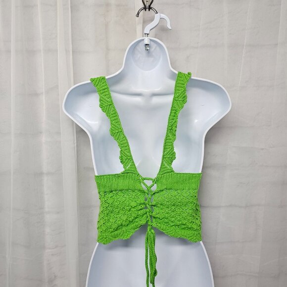Green Crochet Knit Tank Hippie Boho Festival Y2K Granola L - Picture 5 of 9